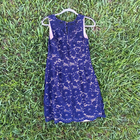 Vince Camuto Navy Lace with Nude Underlay V-Neck Sleeveless Dress 6 - Picture 3 of 5